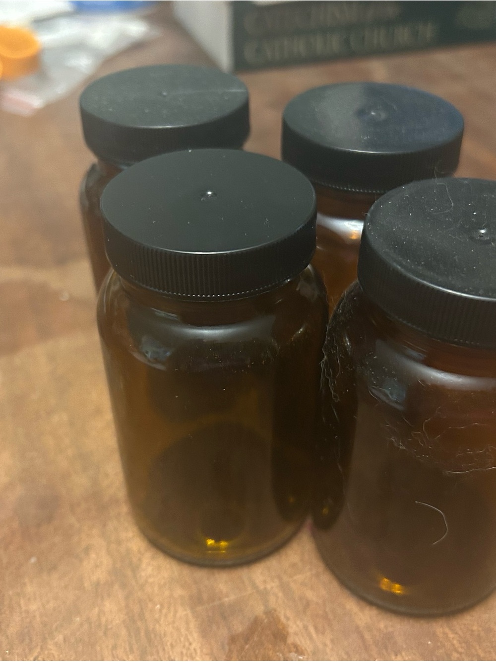 Amber Glass Body Oil Bottle with Black Cap - Set of 4